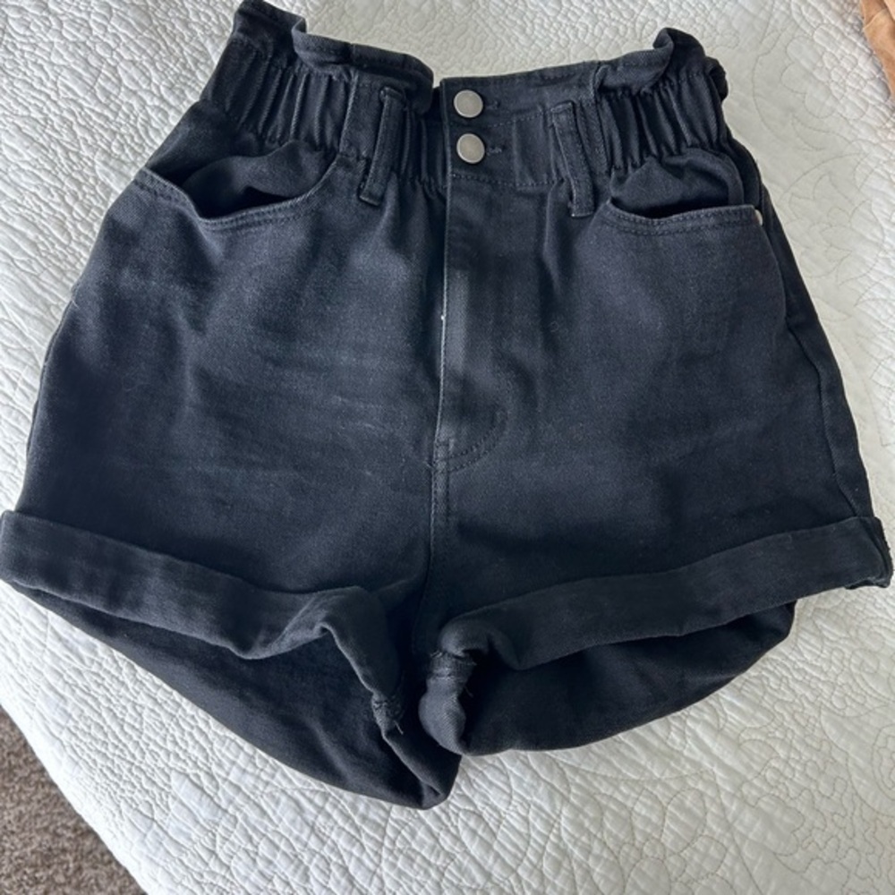 Tinseltown Black High Waist Shorts with Paper-Bag Style
